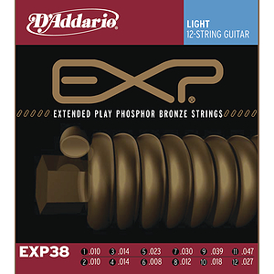 D'Addario EXP38 12-string Acoustic Guitar Strings - Coated Phosphor Bronze, Light, 3 Sets