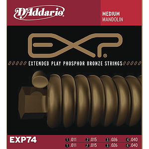 D'Addario EXP74 Mandolin Strings - Coated Phosphor Bronze, Medium, 3 Sets
