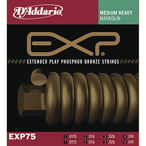 D'Addario EXP75 Mandolin Strings - Coated Bronze, Medium Heavy, 3 Sets