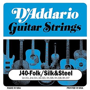 D'Addario J40 Silk & Steel Folk Acoustic Guitar Strings - Silverplated, 3 Sets