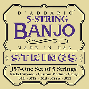 D'Addario J57 5-String Banjo Custom Medium Banjo Strings - 3 Sets