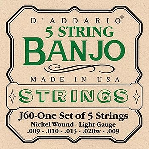 D'Addario J60 5-string Banjo Strings - Light, 3 Sets