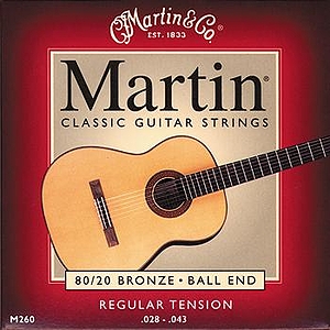 Martin 260 Classical Nylon Guitar Strings - Bronze Wound, Ball End, Regular Tension, 3 Sets