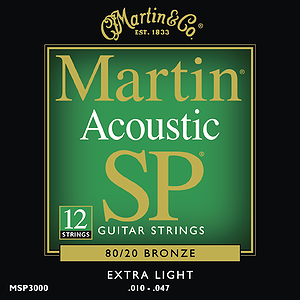 Martin SP 3000 Acoustic Guitar Strings - 80/20 Bronze Wound, Extra Light, 3 Sets