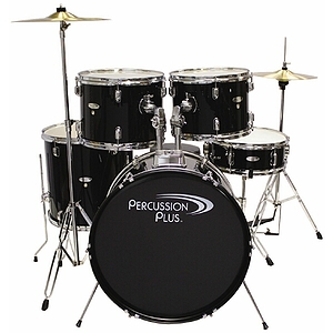 Percussion Plus 5-piece Beginner Drum Set w/cymbals & throne - Black