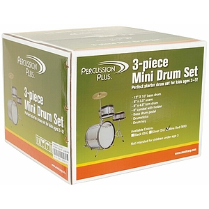 Percussion Plus 3-Piece Mini Children's Drum Set w/ Cymbal - Silver