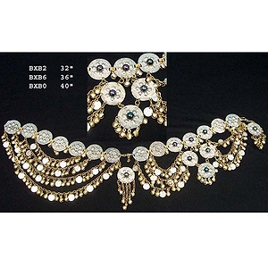 Belt, Mixed Brass, Black Beads 32"
