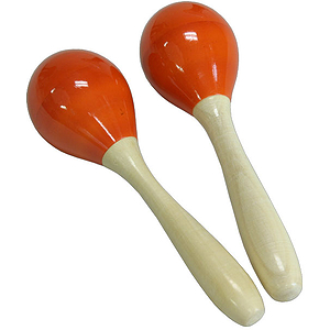Egg Shaker W/ Handle, Wooden Pair Orange