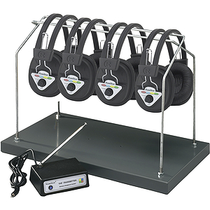 Hamilton Electronics Wireless Listening Center, 4 Station with Headphones and Transmitter, Multi Frequency with Rack