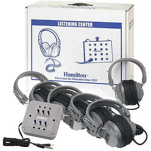 Hamilton Electronics Listening Center, 6 Station Jackbox with Volume, Deluxe Headphones, ASM with Laminated Carry Box