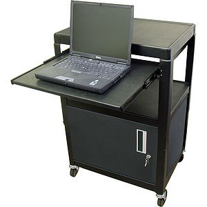 Buhl Steel Cart, Adjustable 26" to 42" with Locking Security Cabinet and Electric with Pull Out Shelf